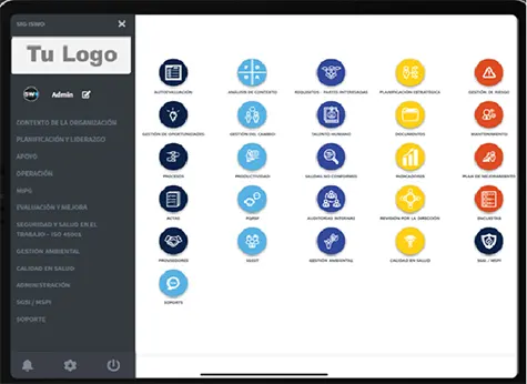 Interfaz del Software SIG ISWO con módulos del sistema de gestión